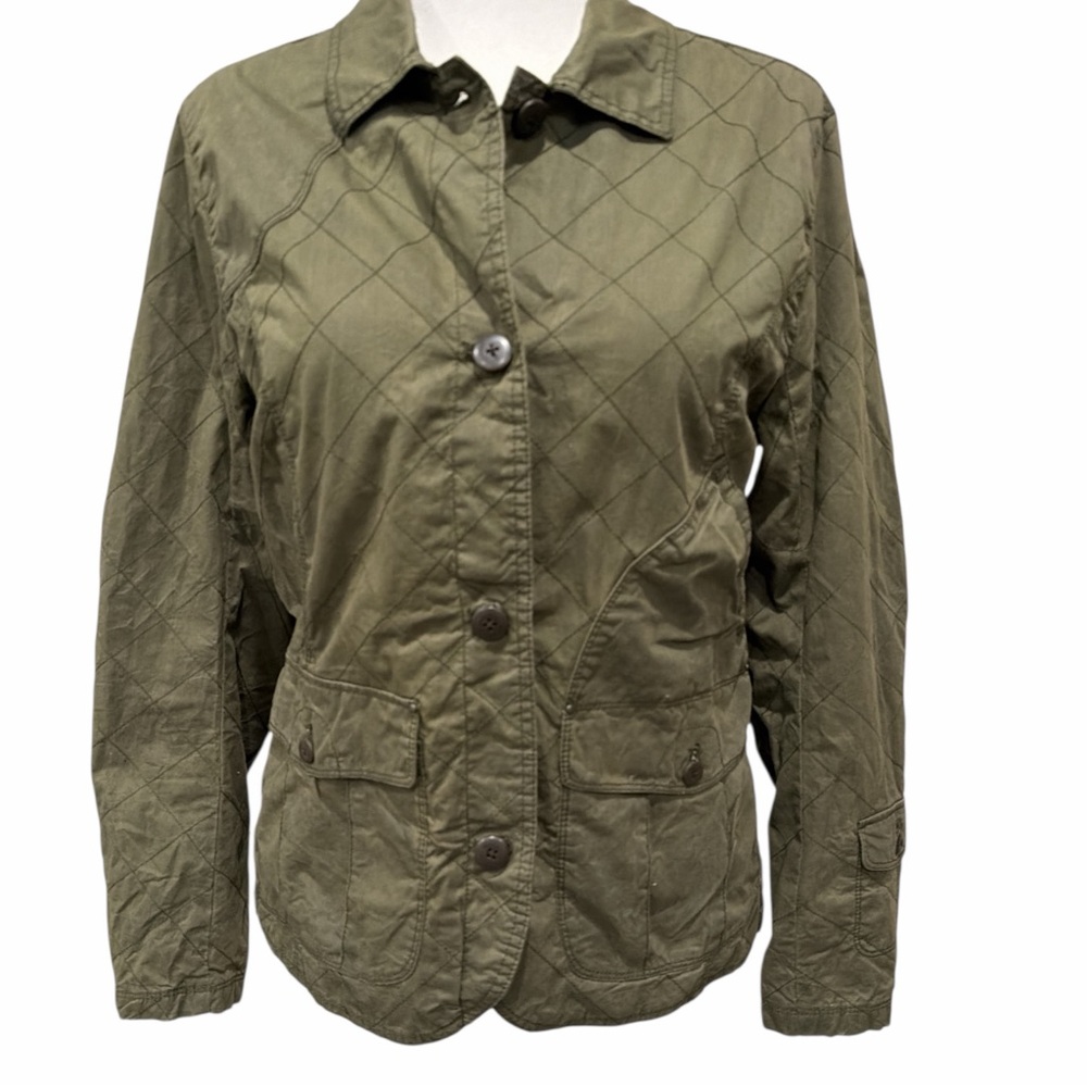 Eddie Bauer Olive Waxed Quilted Barn Jacket Utility Coat Women’s L - Picture 2 of 13